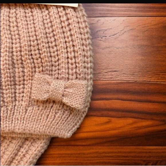 2/$25 NEW H & M Beanie and Tube Scarf Set Conscious 5T/7 Pink Gold Flecks Bow - Picture 3 of 5